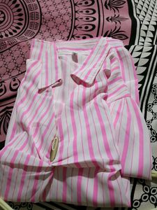 Pink Striped Collared Tunic Top