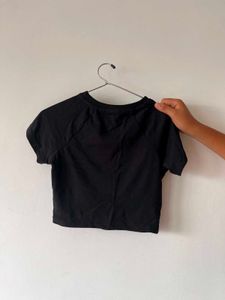 Black Graphic Print Cropped T-Shirt