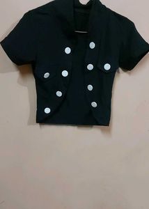 Black Button-Up Short Sleeve Jacket
