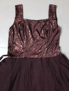 Elegant Coffee Brown Sequin Party Gown