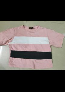 Pink Striped Cropped T-Shirt