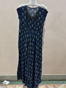 Stylish Blue Printed Ethnic Gown