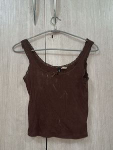 Brown Lace Trim Tank Top
