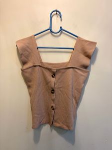 beige crop top with buttons