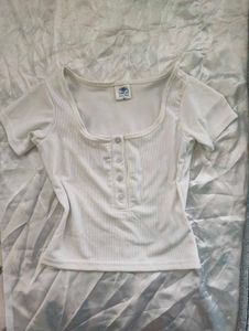 White button Crop Top
