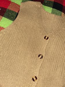 Tan Knit Button-Up Vest