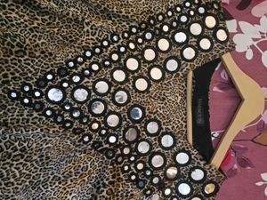 Embellished Leopard Print Kaftan Gown