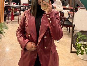 Burgundy Faux Leather Blazer