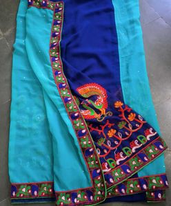 classic blue Embroidered Saree💠