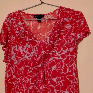 red floral ruffle top