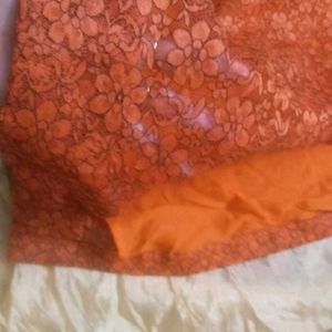 Orange Lace Kurta with attached inner