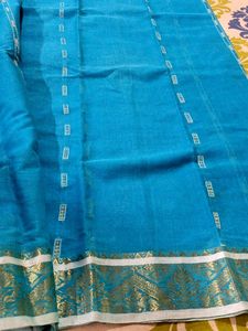 Elegant Blue tant Saree with Gold Border
