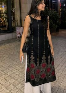 Elegant Black Kurti with Gold & Red Embellishments