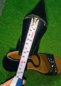 Women's Black Embellished Block Heels