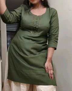 Olive Green Embroidered Kurta