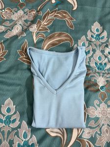Light Blue V-Neck ribbed Top