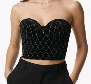 Black geometric tube neck corset top