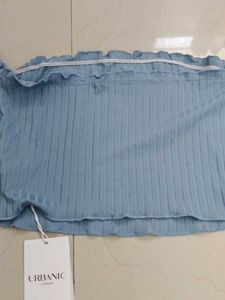 Blue Ribbed Off-Shoulder Top