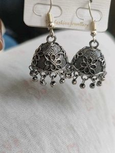 Oxidized Silver Jhumka Earrings