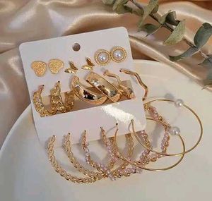 9 Piece Korean-inspired Earrings, Blending Design.