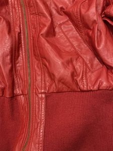 Red Faux Leather Bomber Jacket waist length