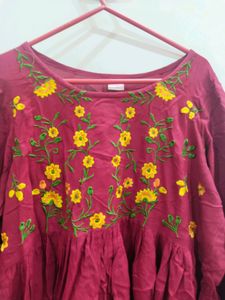 Red Colour Top With Beautiful Flower Design