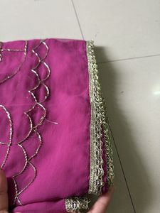 Georgette chiffon pearly purple handwork saree (Ne