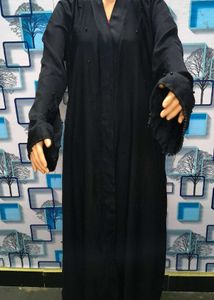 Long Black Burqa Pearls Work Design Piece