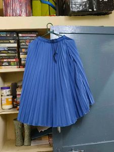 Blue Pleated Midi Skirt