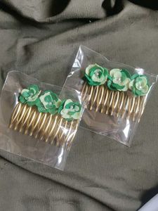 Green Flower Hair Combs