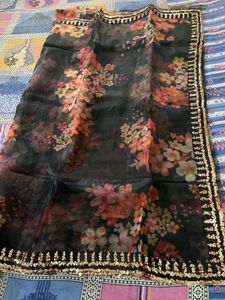 Black Floral Organza Saree