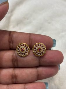 Elegant Stud Earrings with Ruby and Diamonds