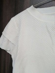 White Textured Knit Top