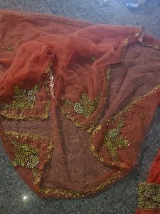 Orange Kurta Set with Embellished Border