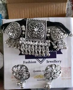Oxidized Silver Choker &amp; Earring Set