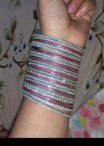Sparkling Pink &amp; Silver Bangle Set