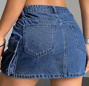 Denim Cargo Mini Skirt