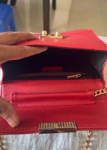 Red Sling Bag with Stylish Chain