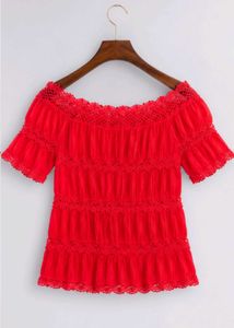 Vibrant Red Off-Shoulder Crochet Top