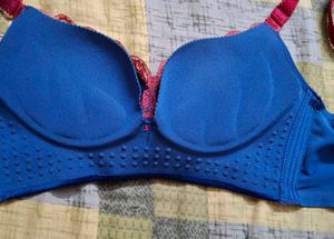 Lace Trimmed Blue Bra