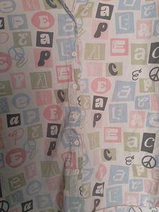 Whimsical Letter Print Button-Up Shirt