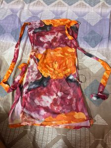 Floral Print Mini Dress with High Slits