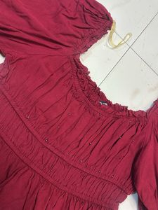 Burgundy Off-Shoulder Puff Sleeve Top