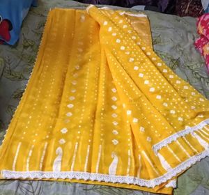 Vibrant Yellow Ethnic Jamdani saree