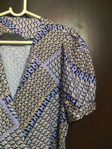 Blue Geometric Print Wrap Dress