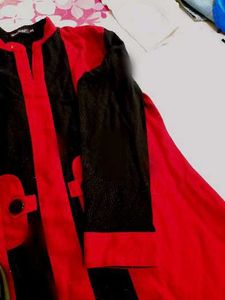 High quality Red &amp; Black Striped Long Kurta XXL