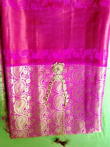 Beautiful Pink Silk Saree with Gold Border