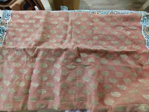 Coral And Beige Embroidered Saree (Women's)
