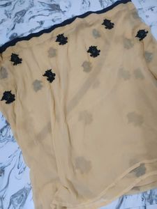 Elegant Peach Saree with Black Embroidery