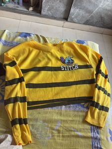 Yellow Stitch Striped Crop Top